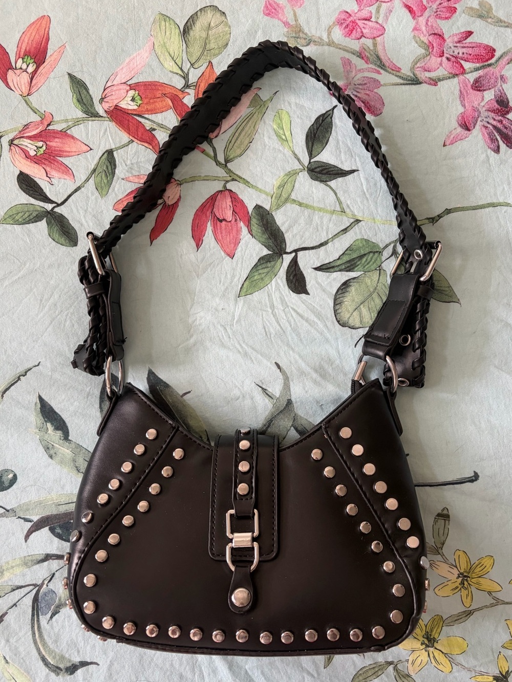 Urban Outfitters Black Studded Braided-Handle Shoulder Bag